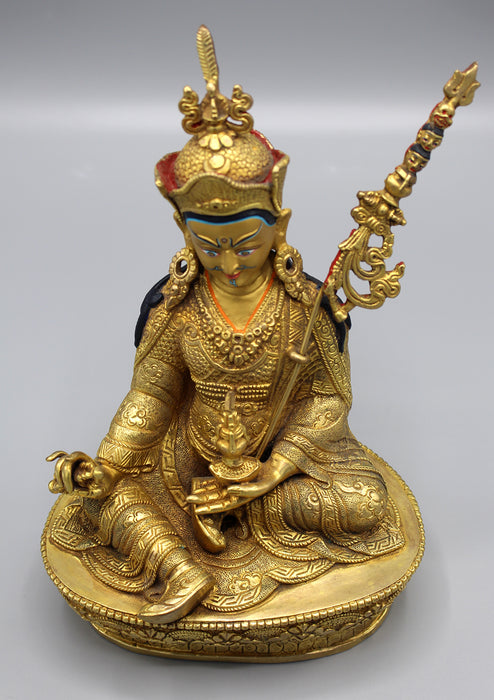 Majestic Guru Padmasambhava Fully Gold Plated Statue - nepacrafts