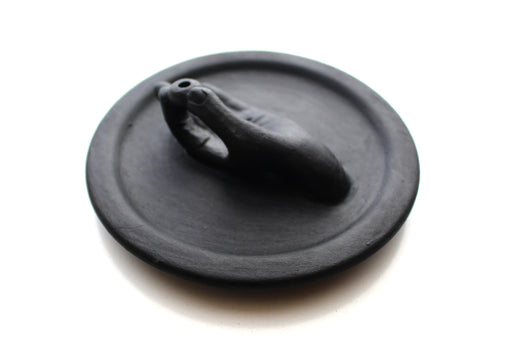 Round Ceramic Base Plate with Offering Hand Incense Holder - nepacrafts