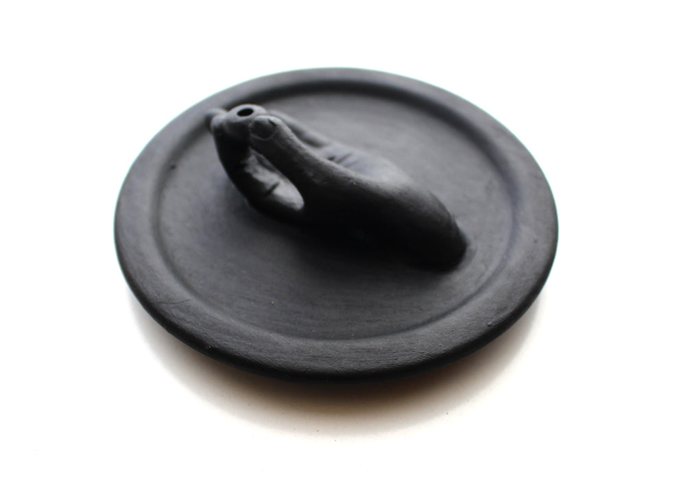 Round Ceramic Base Plate with Offering Hand Incense Holder - nepacrafts