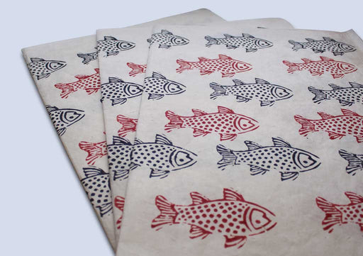 Fish Printed Handmade Lokta Paper Wrapping Sheets - nepacrafts