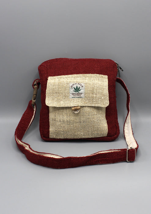 Maroon Hemp Side Carry Passport Travel Bag - nepacrafts