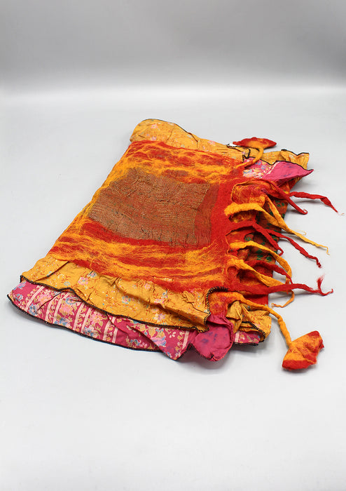 Red Brown Hand Felted Recycled Silk Scarf