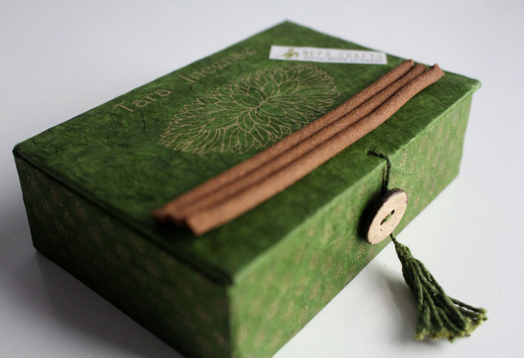 Tara Tibetan Incense in Green Lokta Box - nepacrafts