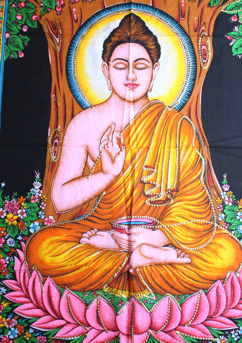 Shakyamuni Buddha Printed Cotton Tapestry Wall Hanging - nepacrafts