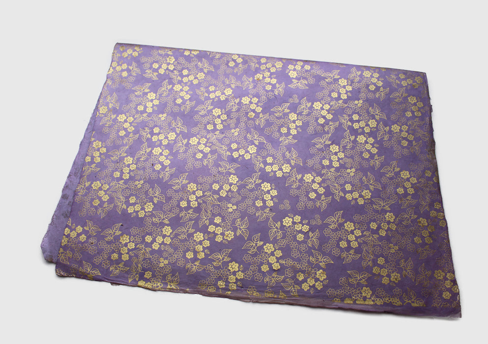 Light Purple with Golden Flower Printed Gift Wrapping Paper - nepacrafts