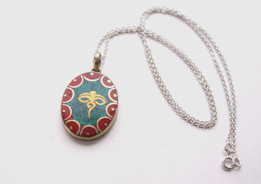 Oval Tibetan Kalachakra, Om and Buddha Eyes Pendant - nepacrafts