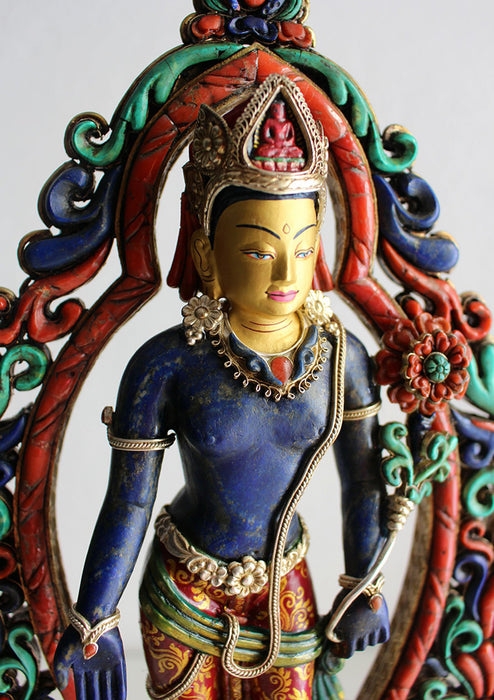 Lapis Padmapani Lokeswara Turquoise and Coral Inlaid Masterpiece Statu —  NepaCrafts Product