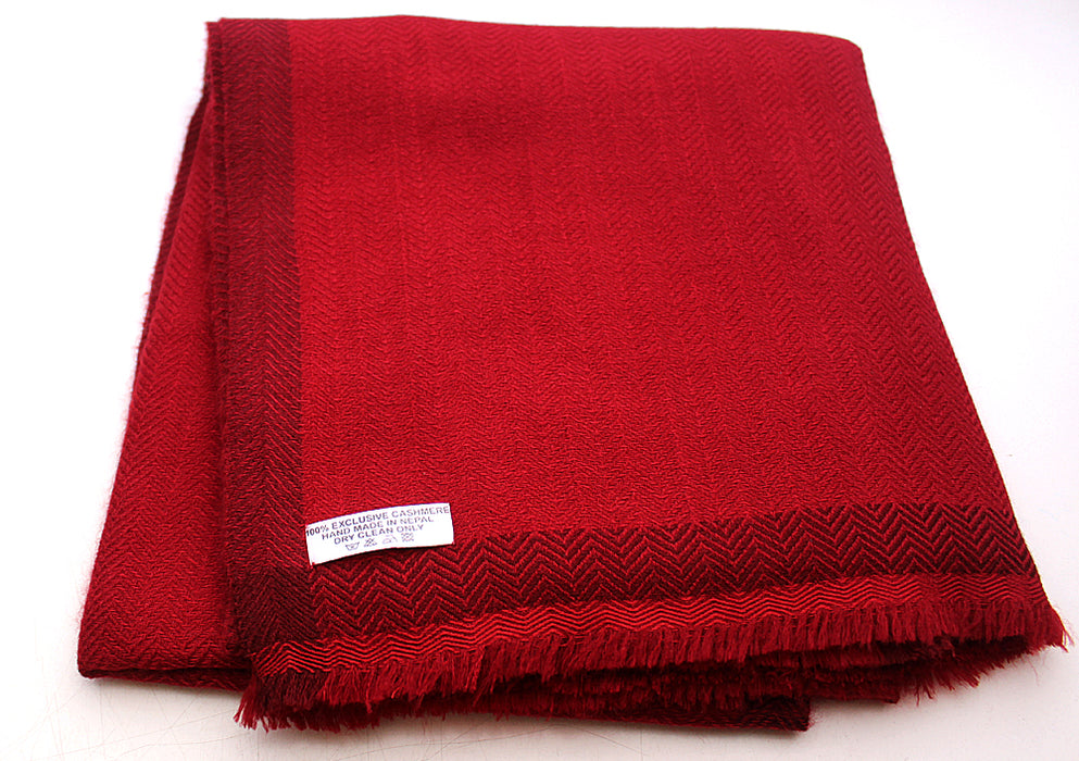 100 % Exclusive Maroon Cashmere Shawl with Border Herringbone Pattern - nepacrafts