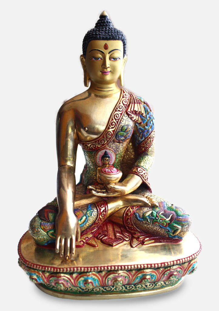 Mosaic Work Earth Touching Pose Shakyamuni Buddha Brass Statue – Buddha  Groove