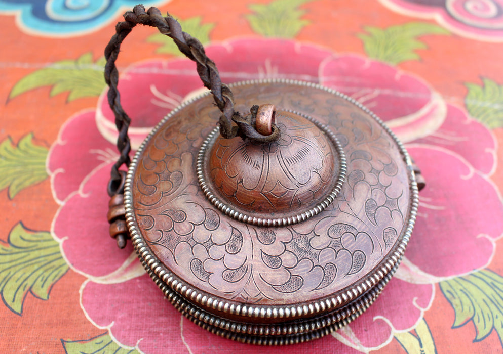 Tibetan Plain Meditation Tingsha/ Cymbals with Hand Carved Copper Cover - nepacrafts