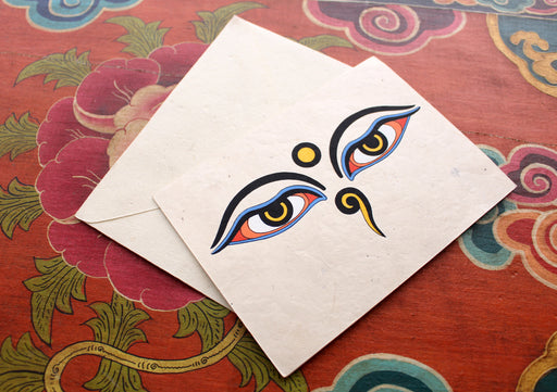 Buddha Eye Painted Handmade Nepalese Lokta Paper Greeting Card - nepacrafts