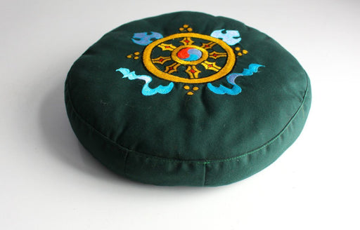 Dharma Chakra Embroidered Round Meditation Cushion - nepacrafts