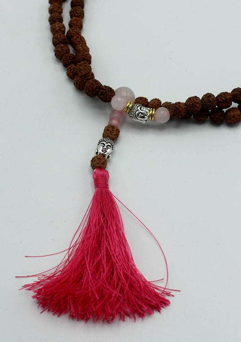 108 Rudraksha Mala with White Metal Buddha Spacer