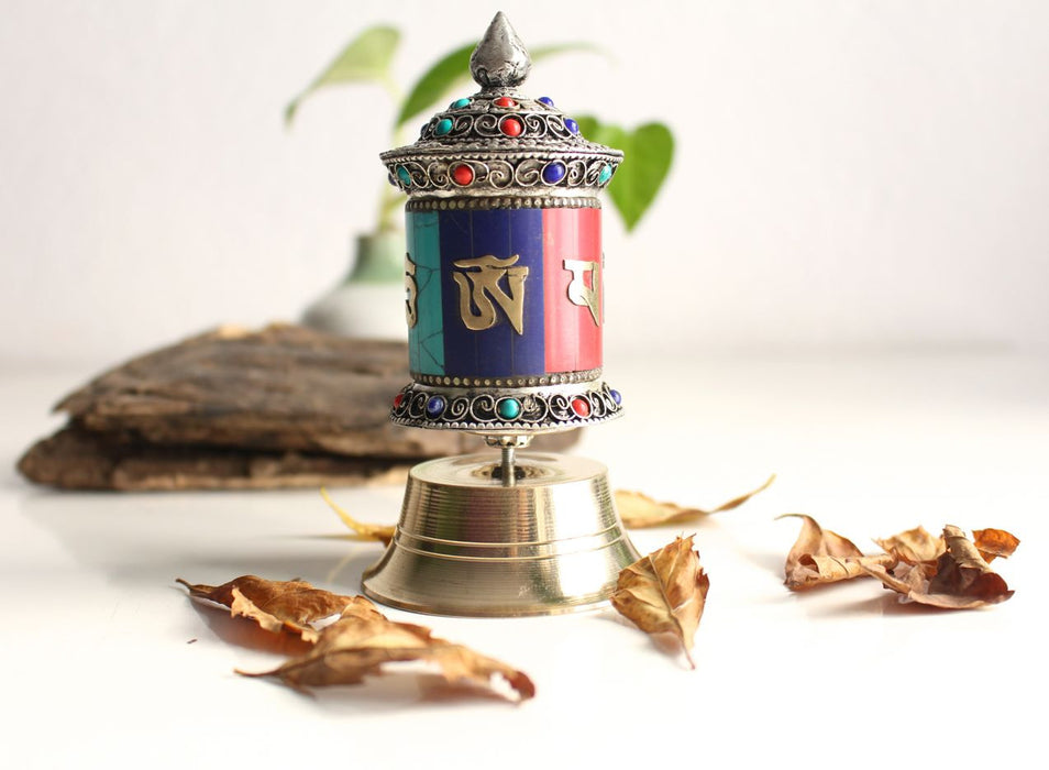 Three Color Mosaic Inlay Prayer Wheel - nepacrafts