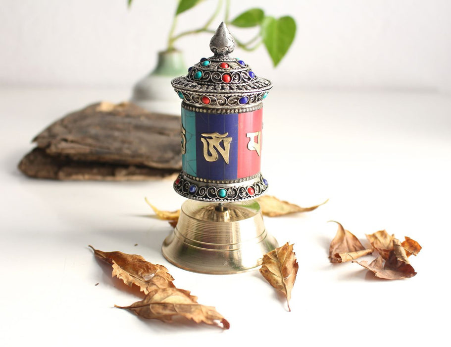 Three Color Mosaic Inlay Prayer Wheel - nepacrafts