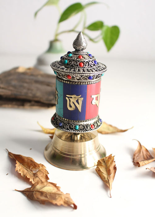 Three Color Mosaic Inlay Prayer Wheel - nepacrafts