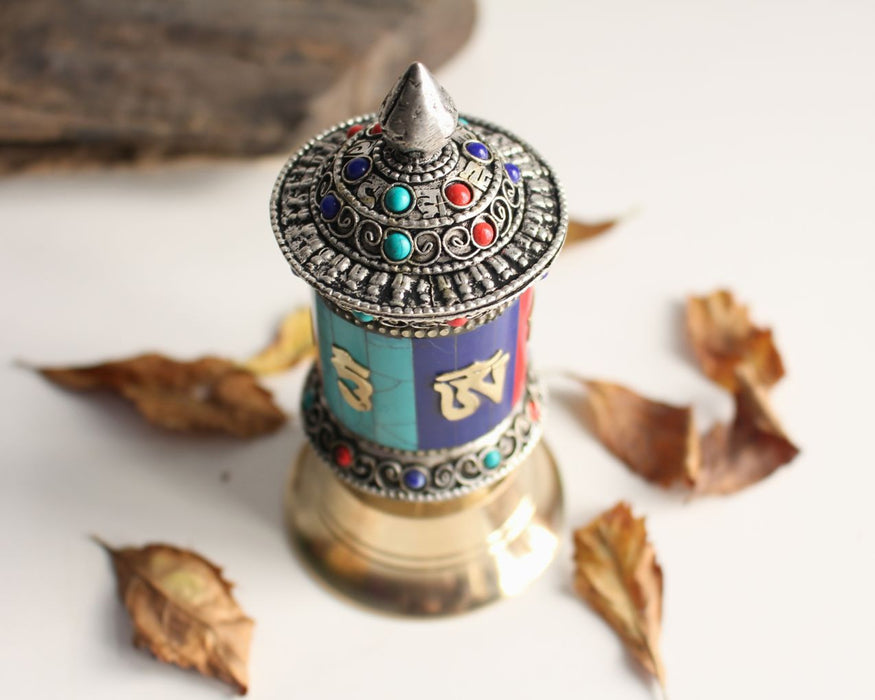 Three Color Mosaic Inlay Prayer Wheel - nepacrafts