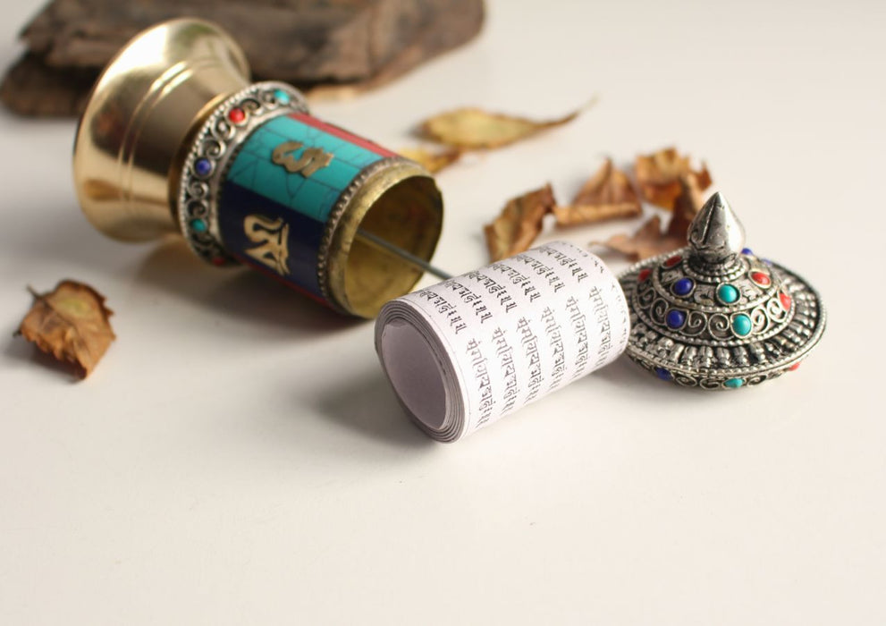 Three Color Mosaic Inlay Prayer Wheel - nepacrafts