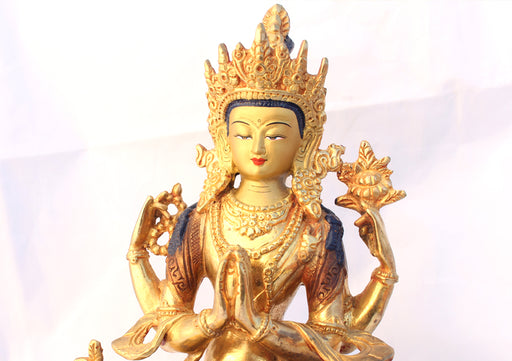 Gold Plated Avalokisteswora Statue 8" High SSST038 - nepacrafts