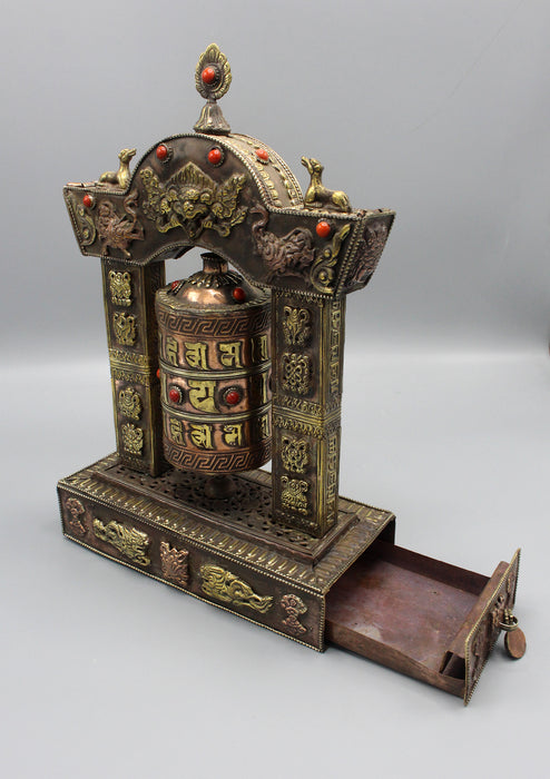 Tibetan Potala Gate Frame Om Mani Prayer Wheel