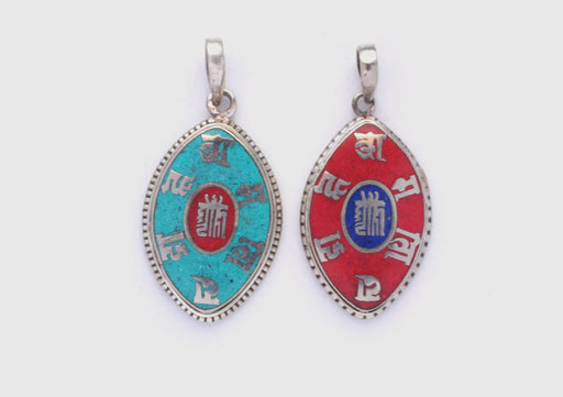 Om Mani Tibetan Kalachakra White Metal Tibetan Pendant - nepacrafts