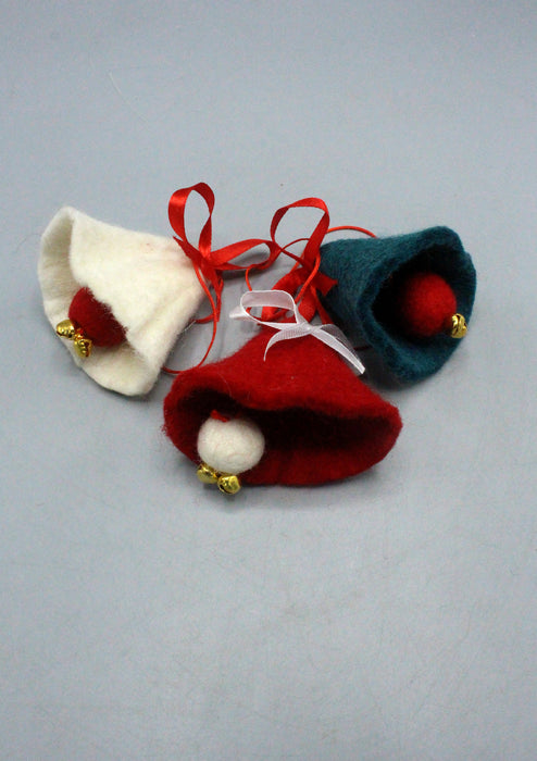 Christmas Bells Felt Hanging Ornaments - Set of Three