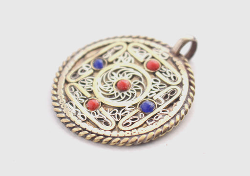 Tibetan Mandala and Flower Double Sided Inlaid Jali Pendant - nepacrafts