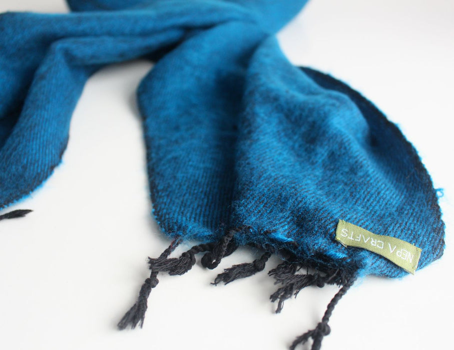 Petrol Blue Three Ply Woolen Muffler - nepacrafts