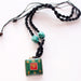 Coral Inlaid White Metal Square Buddha Eye Pendant - nepacrafts