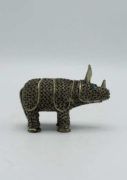 White Metal Rhinoceros Statue 2 Inch