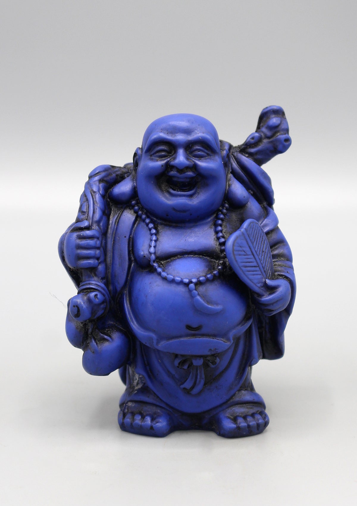 Blue Laughing Buddha with Fan Resin Statue — NepaCrafts Product