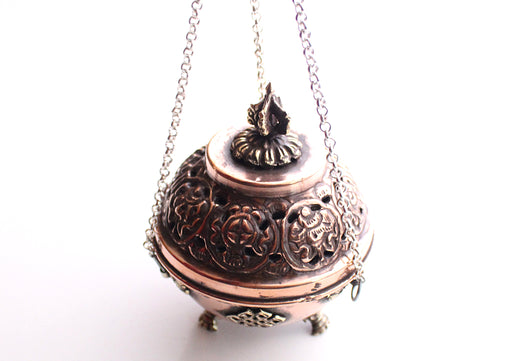 Copper Hanging Incense Burner Carved with 8 Auspicious Symbol - nepacrafts