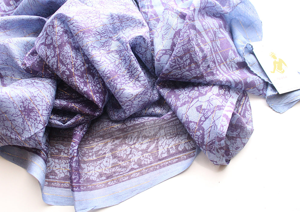 Dark Blue Color Cotton Flower Print Meditation Scarf From Nepal - nepacrafts