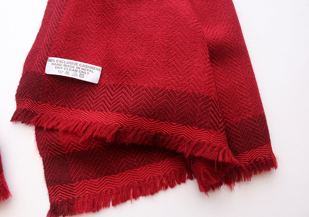 100 % Exclusive Maroon Cashmere Shawl with Border Herringbone Pattern - nepacrafts