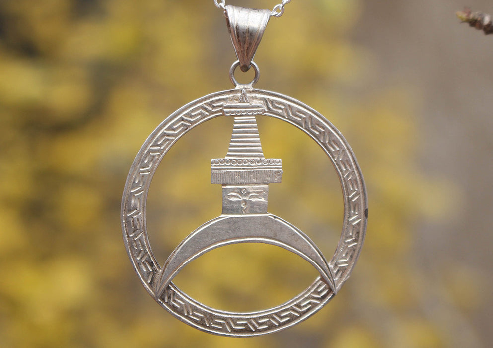 Sterling Silver Handmade Stupa Pendant - nepacrafts