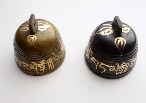 Buddha Eyes and Om Mani Mantra Painted Brass Bell - nepacrafts