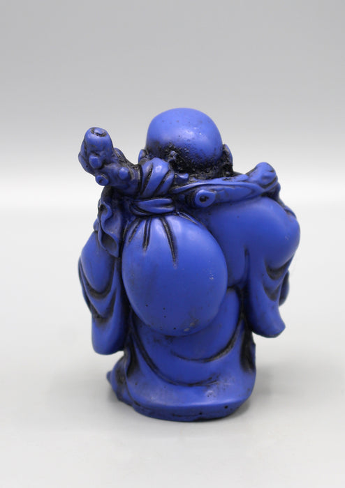 Blue Laughing Buddha with Fan Resin Statue - nepacrafts