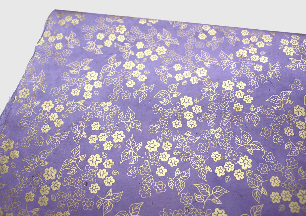 Light Purple with Golden Flower Printed Gift Wrapping Paper - nepacrafts