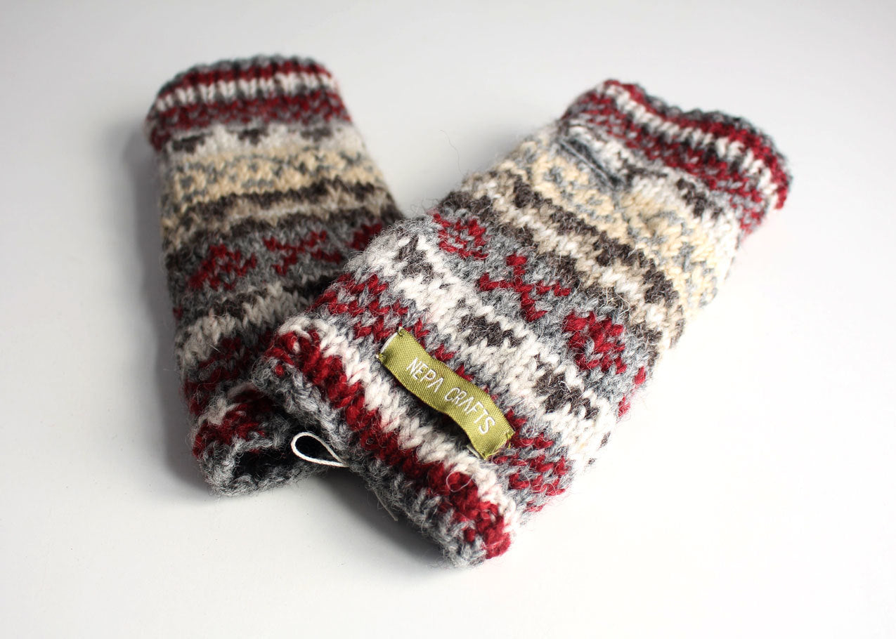 Gray Red Multicolored Woolen Hand Warmers — NepaCrafts Product