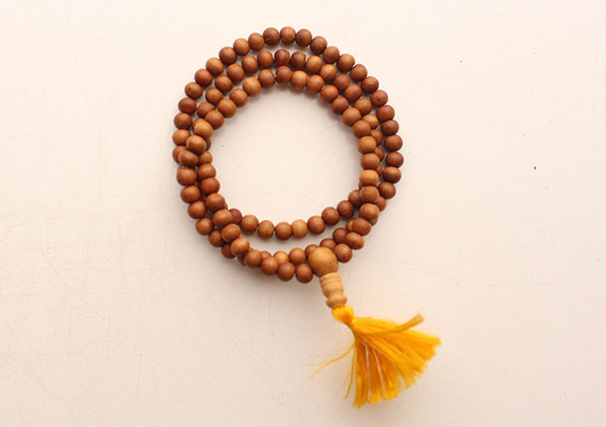 2024 Mysore Sandalwood Mala • Authentic Aromatic Sandalwood Prayer Beads • Sandalwood Mala Beads • Sandalwood Wrap Bracelet • 8mm • 3316