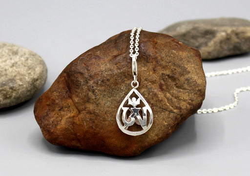 Tibetan Om Tear Drop Sterling Silver Charm Pendant - nepacrafts