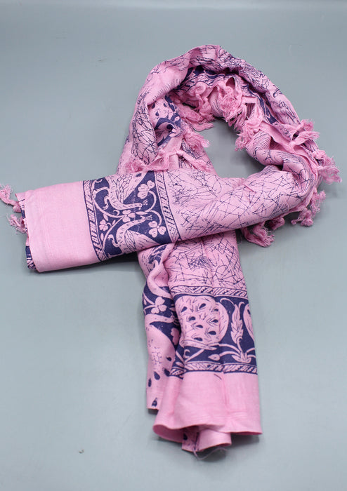 Pure Cotton Peacock Print Pink Shawl with Furka