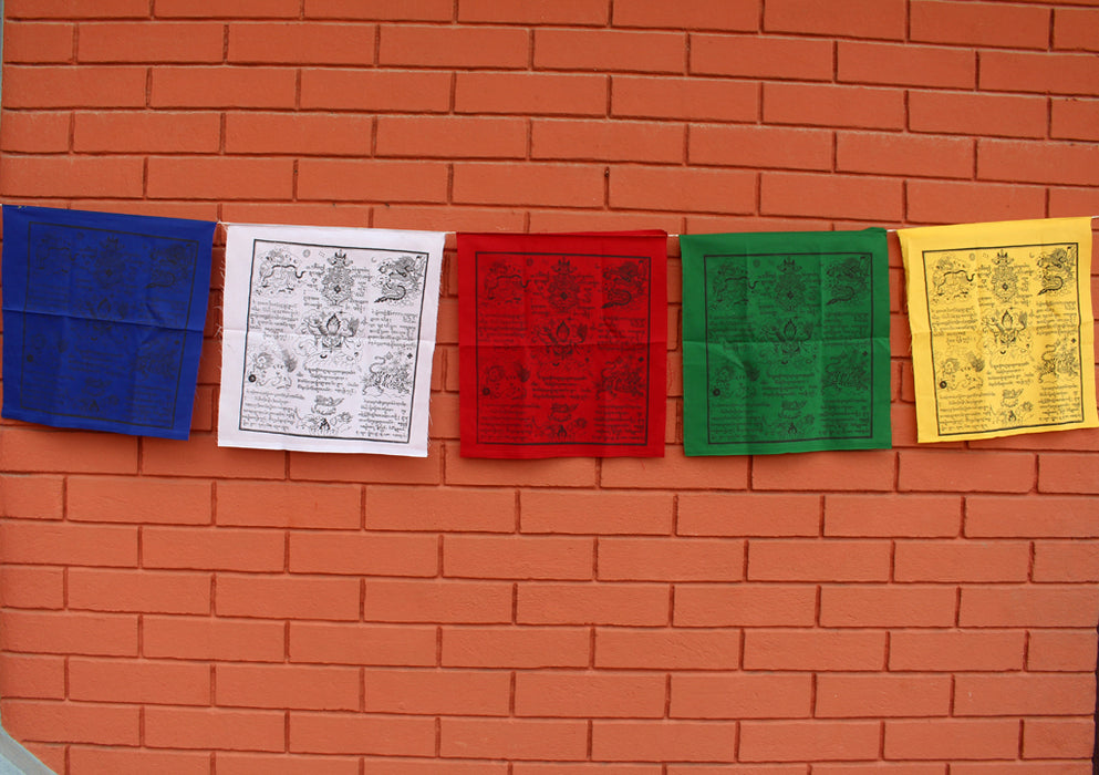 Tibetan Mantras and Symbol Printed Windhorse Prayer Flag - nepacrafts