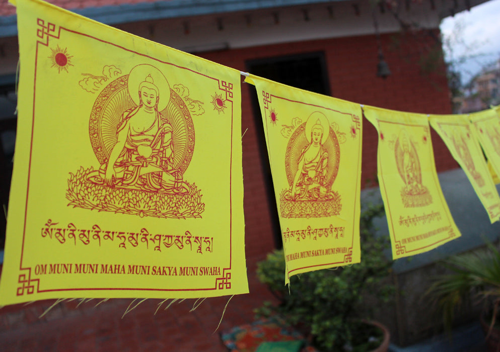 Shakyamuni Buddha Printed All Yellow Tibetan Prayer Flag - nepacrafts