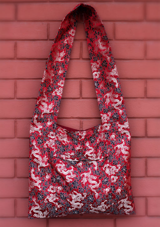 Maroon Brocade Cross Carry Women's Tote Bag - nepacrafts