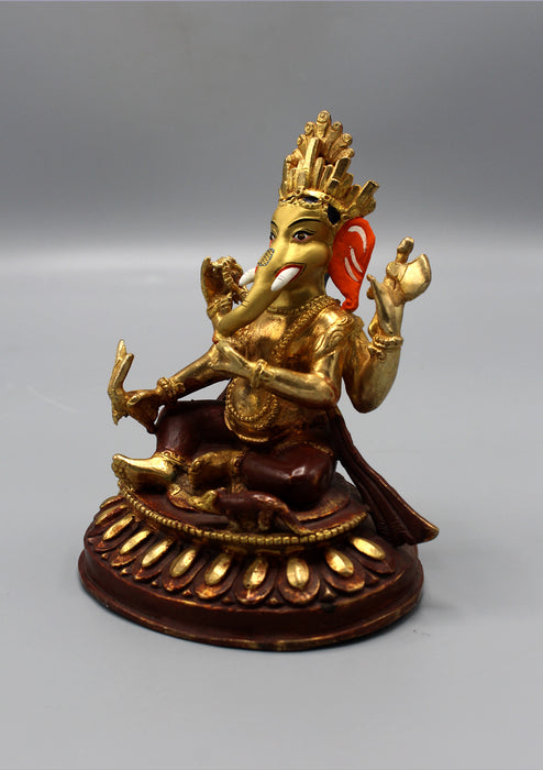 Gold Plated Hindu Lord Ganesha Statue 5" H