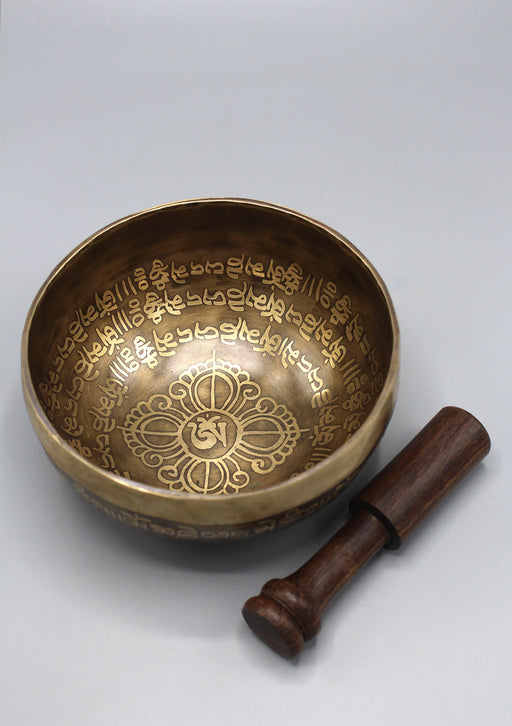 Tibetan Mantras Carving Double Dorjee Singing Bowl - nepacrafts