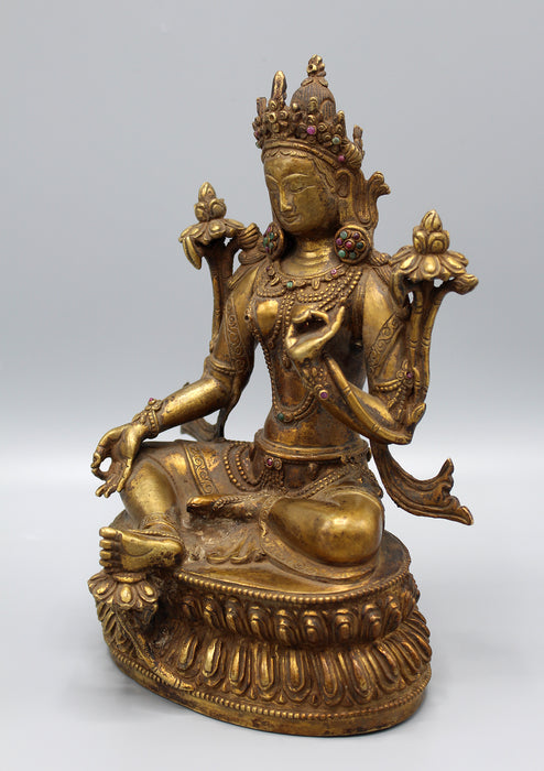 Antique Tibetan Deities Green Tara Statue - nepacrafts