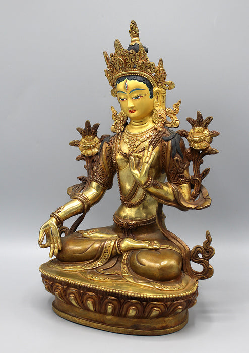 Partly Gold Plated Magical White Tara Statue