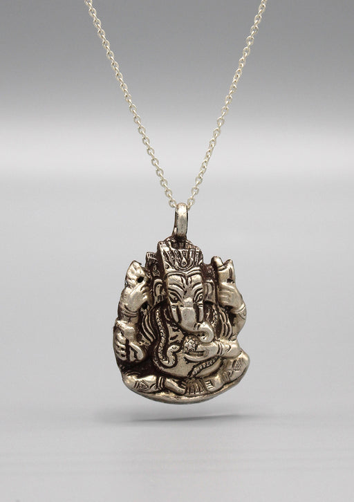 Four Armed Hindu Lord Ganesh Sterling Silver Pendant - nepacrafts